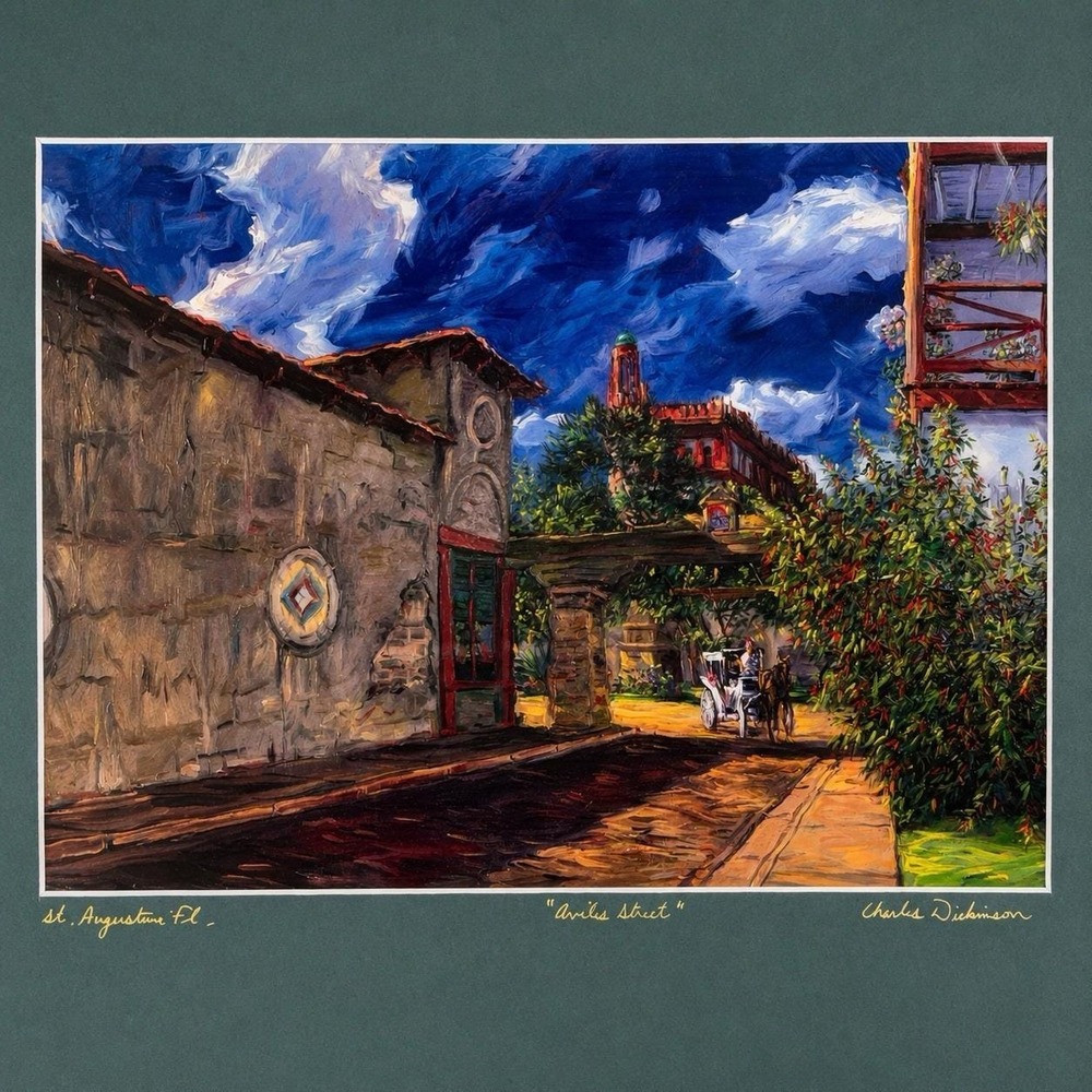 Charles Dickinson Artist Print St. Augustine Aviles Street Signed Matted 11x14
